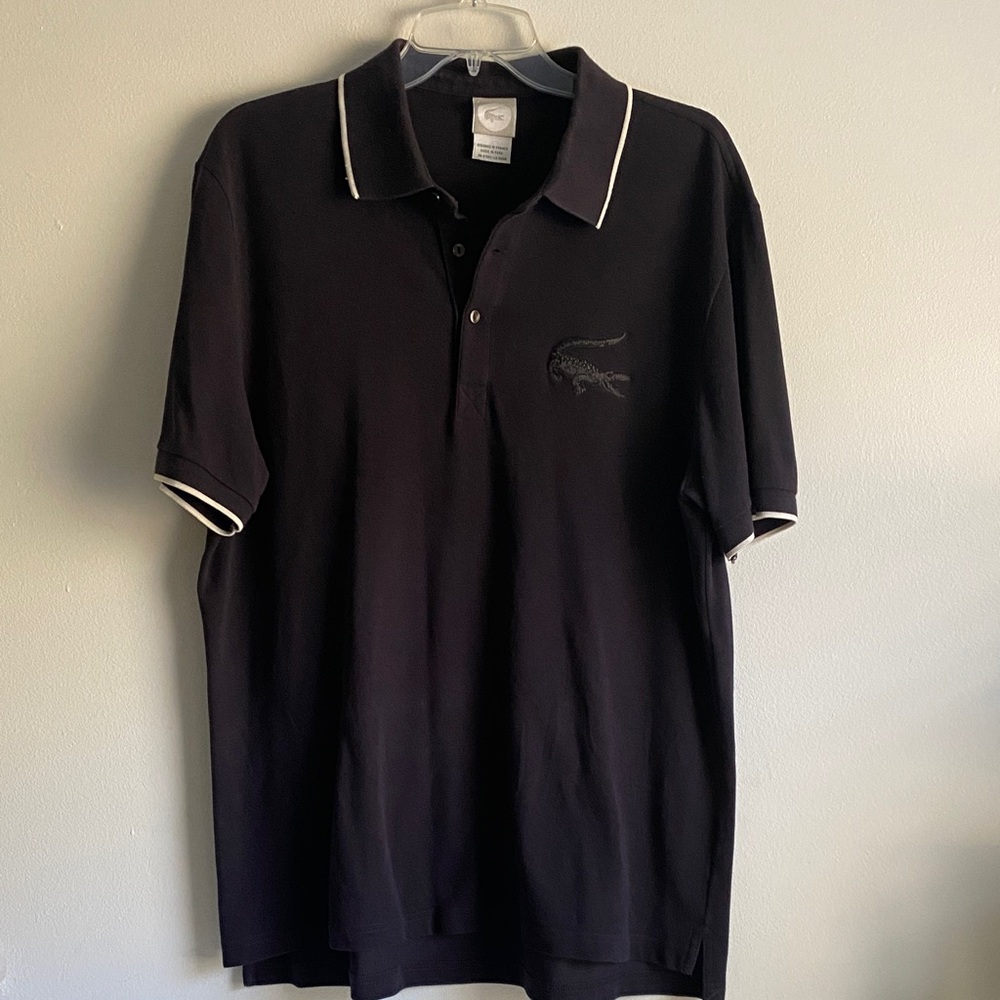 Lacoste Large Logo Vintage? Black Polo White Trim Size 7 or M (see measurements)